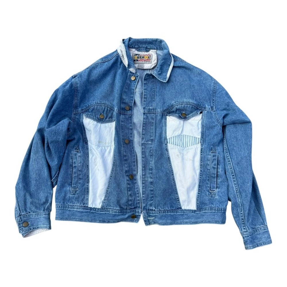 Vintage 1990s International Denim Jacket Large White Blue Colorblock Panels